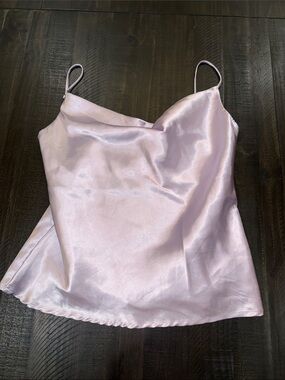 Salty Satin Cowl Neck Spaghetti Strap Top - Light Lavender Pink Size M